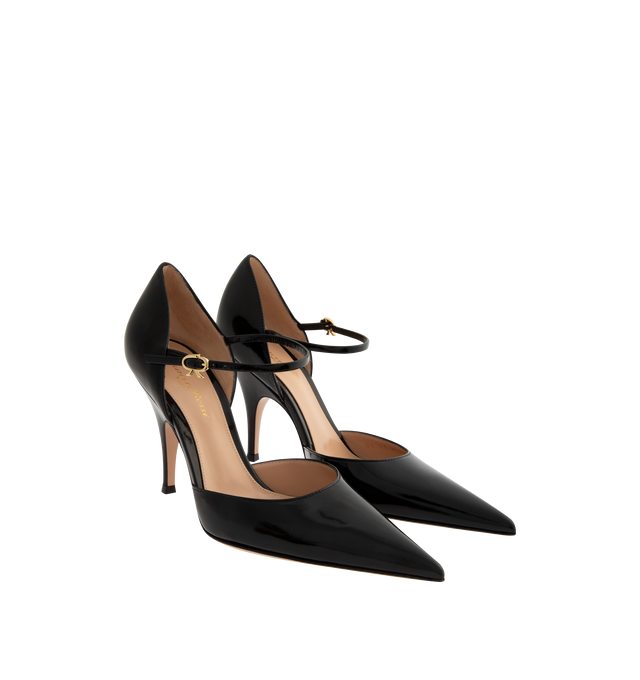 Image 2 of 4 - BLACK - GIANVITO ROSSI Sofia D'Orsay featuring pointed-toe pump, front Mary-Jane strap embellished with the signature Ribbon buckle and a 95mm stiletto heel. 100% NAPPA. Handmade in Italy.  