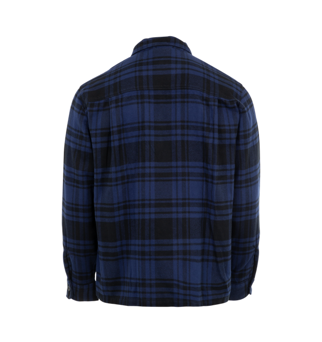 Image 2 of 3 - BLUE - Noah heavyweight double brushed flannel shirt with full front zip closure, pointed collar, front chest patch pockets with anchor button closures, back yoke, and barrel cuffs. 100% Cotton Twill. 