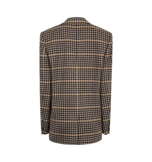Image 2 of 2 - BROWN - SAINT LAURENT Wool Check Jacket featuring double-breasted, six-button jacket made with certified wool, peaked lapel, silk lining, two jetted pockets with flap at the front, one welt pocket at the chest, two inner jetted pockets, peaked lapel, four-button cuffs, padded shoulders and single back vent. 100% new wool. Made in Italy. 