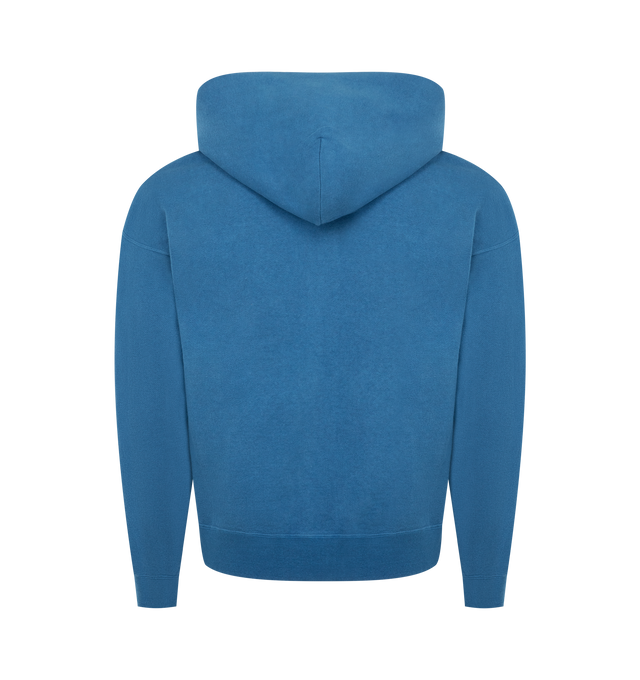 Image 4 of 4 - BLUE - VISVIM Jumbo SB Hoodie F.Z. featuring full zip hoodie, signature relaxed Jumbo fit, natural dye process, soft cotton fleece, drawstring hood, full zip closure, ribbed cuffs and hem and a classic kangaroo pocket. 100% cotton. Made in Japan. 