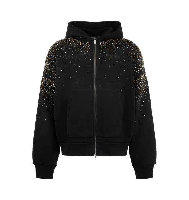 Image 1 of 2 - BLACK - Amiri Men's Crystal Oversized Zip Up Hoodie is crafted in cotton with crystal embellishments, full zip closure, a hoodie, and kangaroo pockets. 