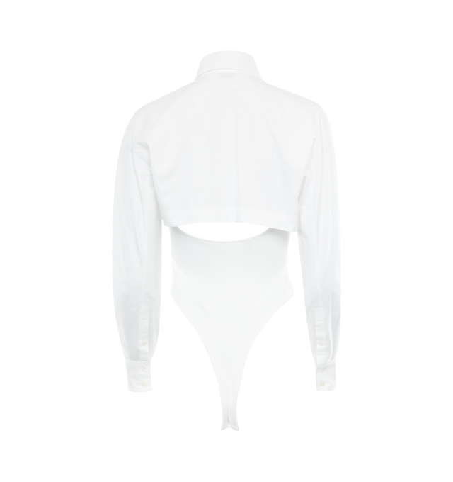 Image 2 of 2 - WHITE - ALAIA Layer Bodyshirt featuring a second skin body layer under the shirt, cheeky culotte and made from light giro inglese. 100% cotton. Made in Italy. 