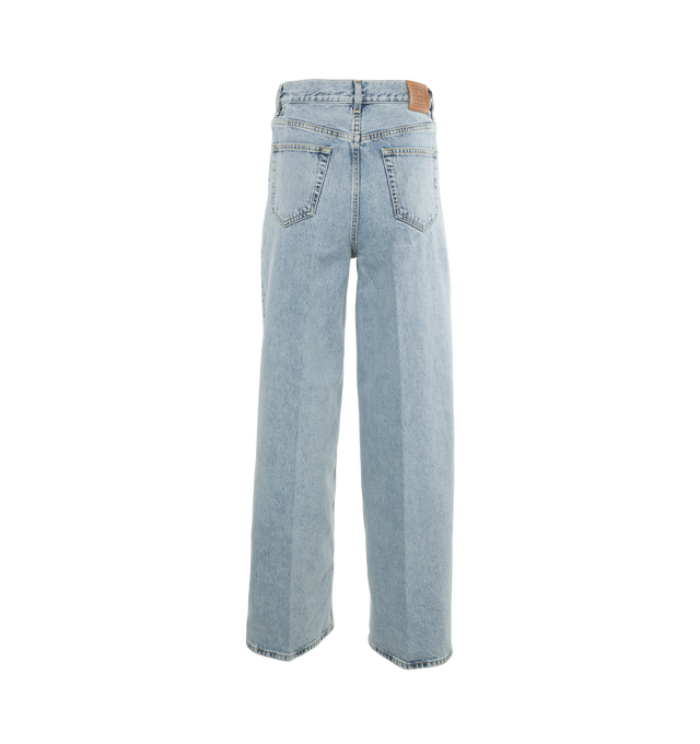 Image 2 of 4 - BLUE - TOTEME Wide Leg Denim featuring high waistline and long, wide legs that are press-creased, belt loops, five pockets and zipper fly. 100% cotton organic. 