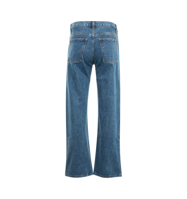 Image 2 of 3 - BLUE - Khaite Kerrie Jeans are a 5-pocket style with a curved inseam, brass buttons, and a wide-legged silhouette.    