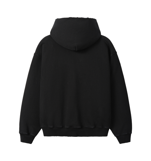 Image 2 of 6 - BLACK - Cherry LA Chevron Pullover Hoodie is crafted from custom cotton fleece and features a boxy-fit silhouette with a classic pullover design. Designed with a chest patch, distressed detailing, and a branded label at the cuff, this everyday essential combines a relaxed fit with Cherry LA's signature worn-in aesthetic. Main Material: Custom Cotton Fleece. Made in Los Angeles, California. 