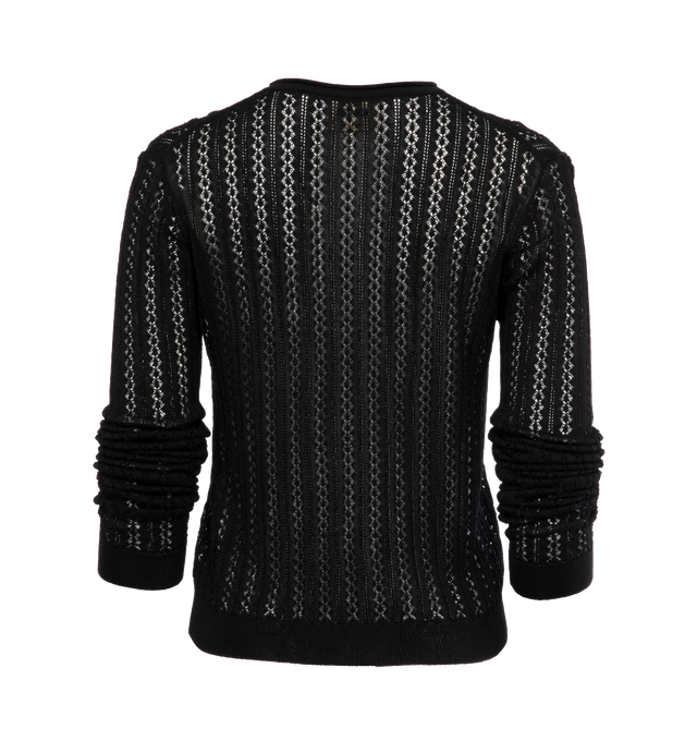 Image 2 of 3 - BLACK - KHAITE Colleen Top featuring a slim-fitting pullover in a delicate pointelle construction that creates sheer stripes. Refined binding at crewneck. Ribbing at cuffs and hem. 47% viscose, 42% cotton, 10% polyamide, 1% polyurethane. 