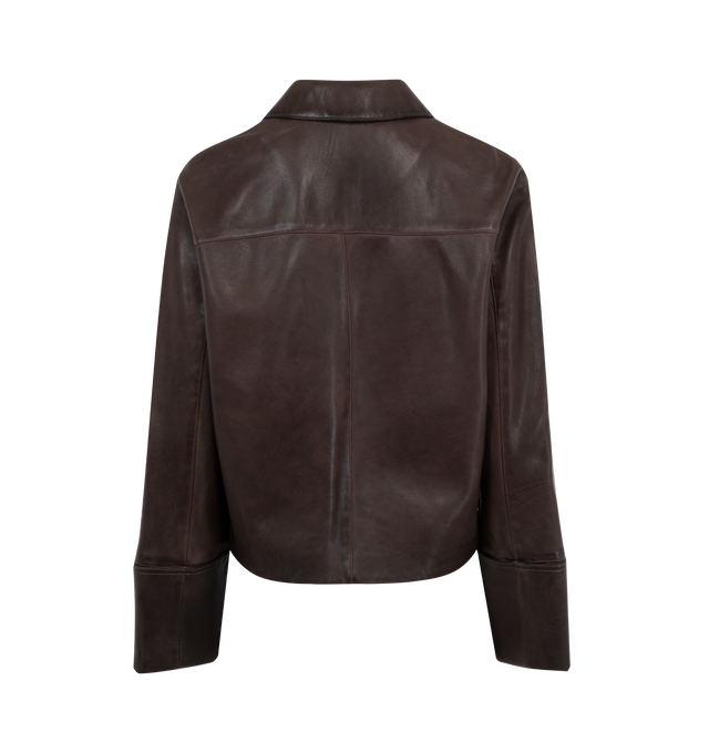 Image 2 of 3 - BROWN - Loewe Women's Turn-up jacket in lightweight vintage-effect nappa lambskin featuring turn-up cuffed sleeves, classic collar, button front fastening and patch pockets. Fully lined. Made in Italy. 