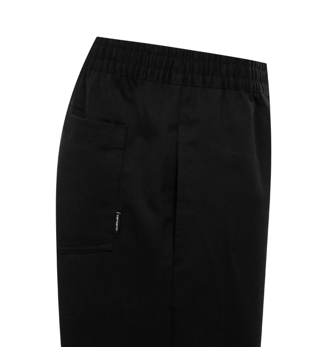 Image 3 of 3 - BLACK - CARHARTT WIP Newhaven Pant featuring relaxed straight fit, elasticated waist with adjustable cord, fake zip fly, two front pockets, one rear pocket and flag label. 65% polyester, 35% cotton. 