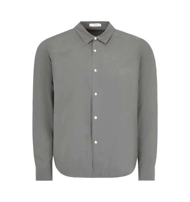 Image 1 of 3 - GREY - THE ROW Nael Shirt featuring exposed button closure, two button cuffs, classic collar and rounded hem. Made in Italy. 