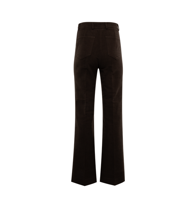 Image 2 of 3 - BROWN - TOTEME FLARED MOLESKIN TROUSERS featuring belt loops, side and back pockets and zipper fly. 70% cotton, 30% recycled cotton. 