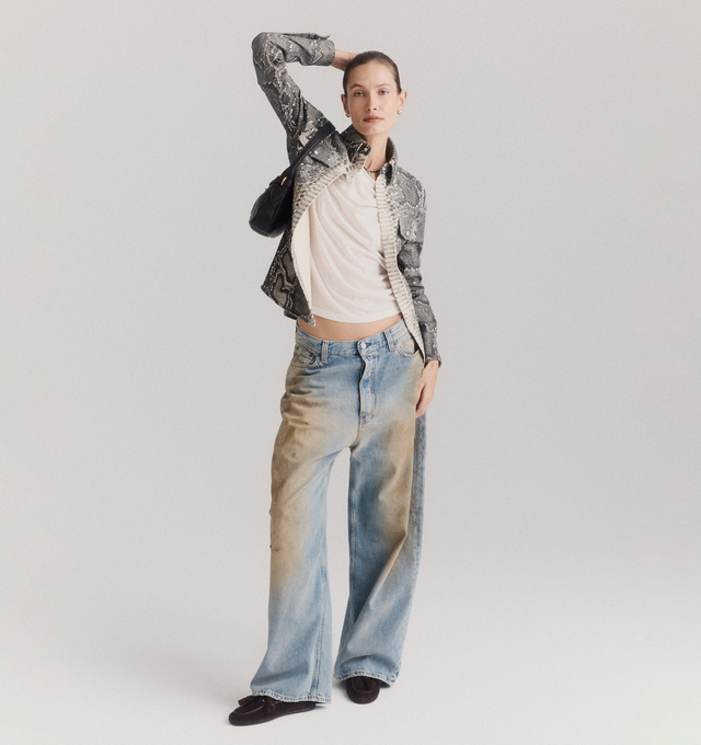 Image 2 of 4 - BLUE - ACNE STUDIOS Penicillin Jean featuring loose fit jeans, low waist, super baggy leg, long length, 5-pocket construction and button fly. 100% cotton. 