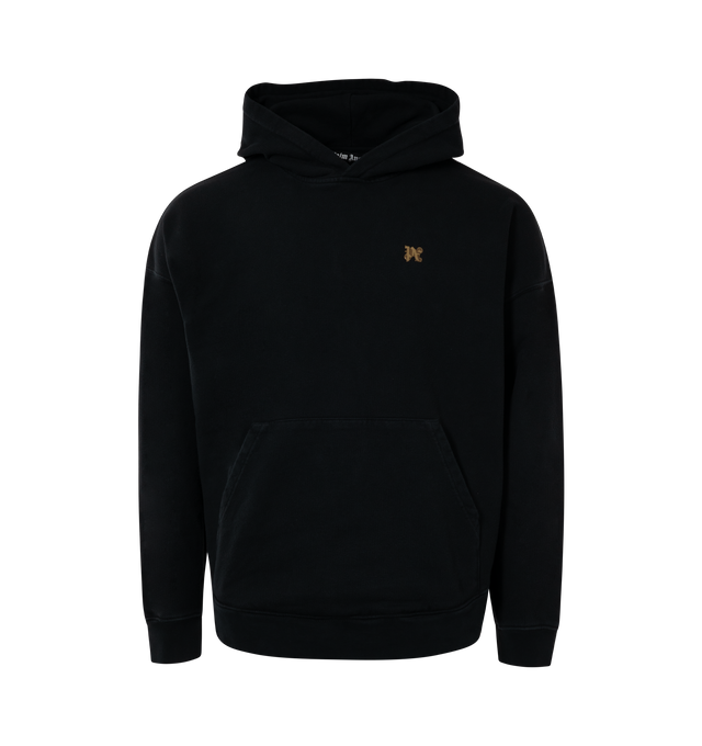 BLACK - PALM ANGELS Back Foggy PA Hoodie featuring pouch pocket, monogram patch on chest and logo print on back. 100% cotton.