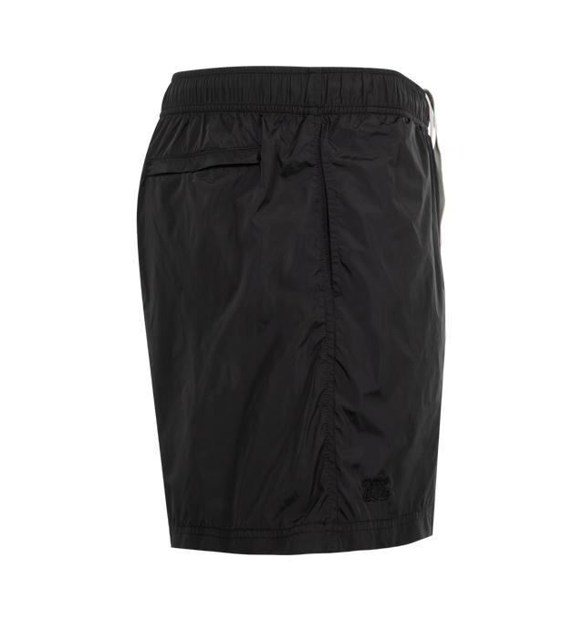 Image 3 of 3 - BLACK - BODE Nylon Track Shorts featuring lightweight nylon with a "Bode" embroidery near the front hem, side pockets, one back welt pocket and elastic waist. 100% polyamide. Made in India. 