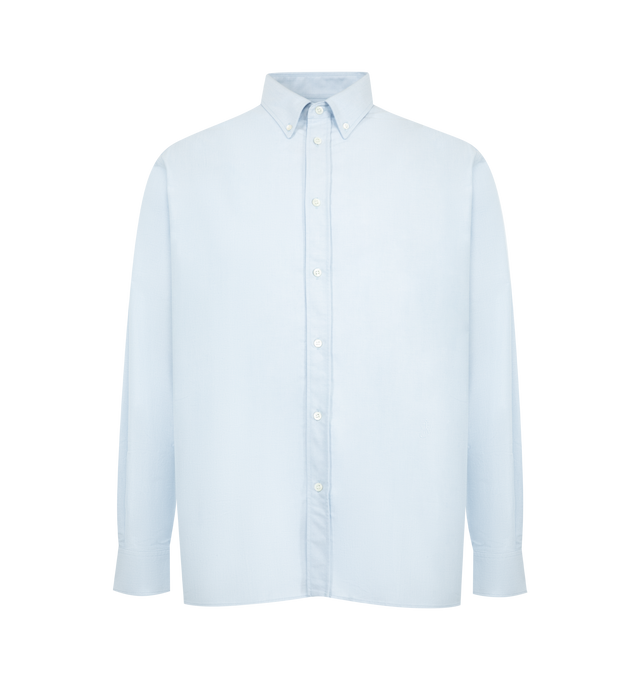 Image 1 of 2 - BLUE - JW Anderson Classic Fit featuring tailored fit, long sleeves, button closure, button down collar and tonal anchor embroidery at the chest. 100% cotton. 