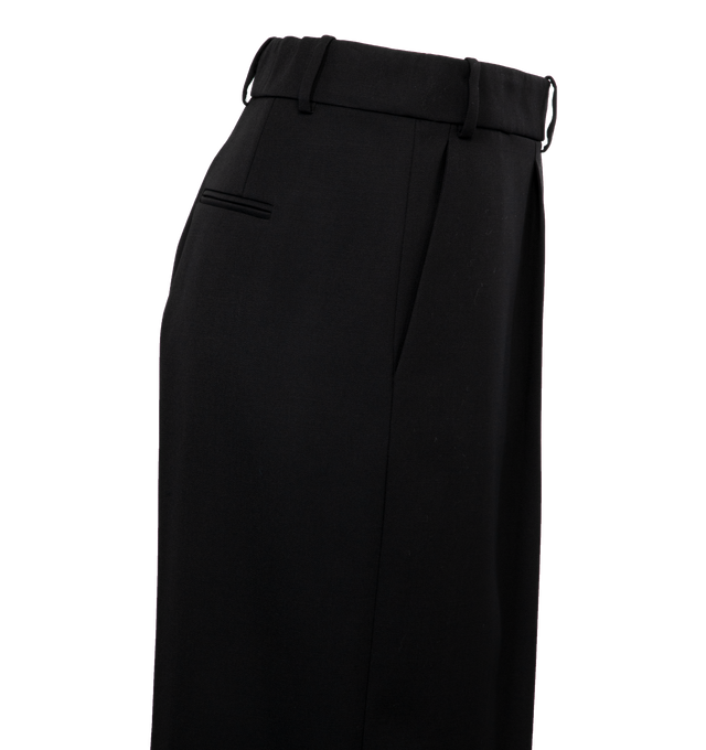 BLACK - THE ROW Roan High-Rise Pleated Straight-Leg Pants featuring pleated front, high rise, side slip pockets, back welt pockets, wide legs, full length, hook-tab zip fly and belt loops. 100% wool. Lining: silk. Made in Italy.