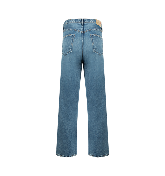 Image 2 of 3 - BLUE - ORSLOW Super Dad's Denim Pants featuring 13.5oz Japanese denim, relaxed and wide fit, one wash, two front pockets with coin pocket, two rear pockets and zipper fly. 100% cotton. Made in Japan. 
