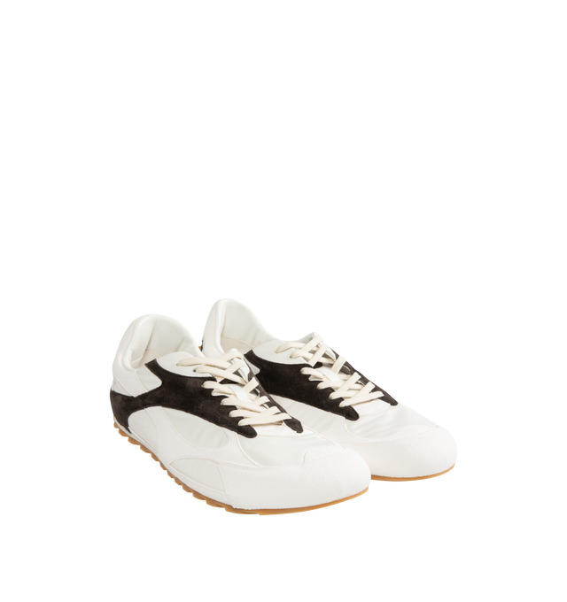 Image 2 of 5 - WHITE - BOTTEGA VENETA Orbit Flash Sneaker featuring low-top lace-up sneaker in soft suede and lightweight nylon. Rubber outsole. Made in Italy. 