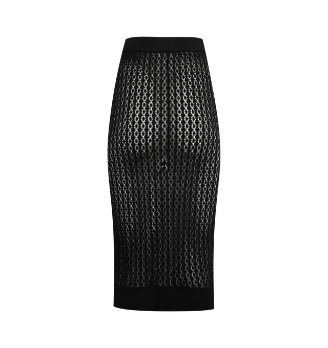 Image 2 of 2 - BLACK - SAINT LAURENT Pencil Skirt featuring open knit, midi length, elastic waistband and fitted silhouette.  