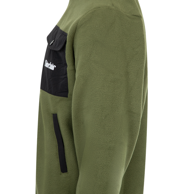 Image 3 of 3 - GREEN - Sinclair Global Fleece jacket featuring pocket with snap closure, drawstring togglesand embroidered logo at pocket. 