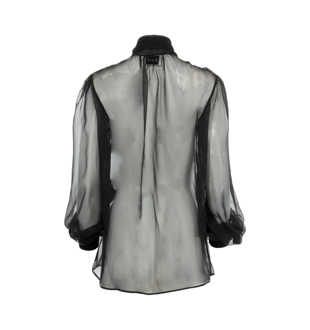 Image 2 of 3 - BLACK - Saint Laurent Bow Neck Chiffon Blouse is a pullover style with a round neckline, bow, and button cuffs. 100% silk. Made in Italy.  