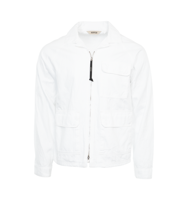 Image 1 of 3 - WHITE - ASPESI Micky Summer Jacket featuring three front patch pockets, one inner pocket, a zip closure, and a regular fit. 100% cotton. 