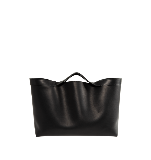 Image 1 of 3 - BLACK - The Row Women's Large Kit Tote Bag is crafted from finely grained calfskin leather and features a structured silhouette with a flat base, continuous leather trim, and integrated top handles. Designed for everyday versatility, this spacious carryall is fully lined in calfskin leather and includes a removable zip pouch for added organization. Main Material: 100% Calfskin Leather. Lining: 100% Calfskin Leather. Dimensions: 15.75 x 11.02 x 5.51 in. Handles: Built-In Leather Handles. Inter 