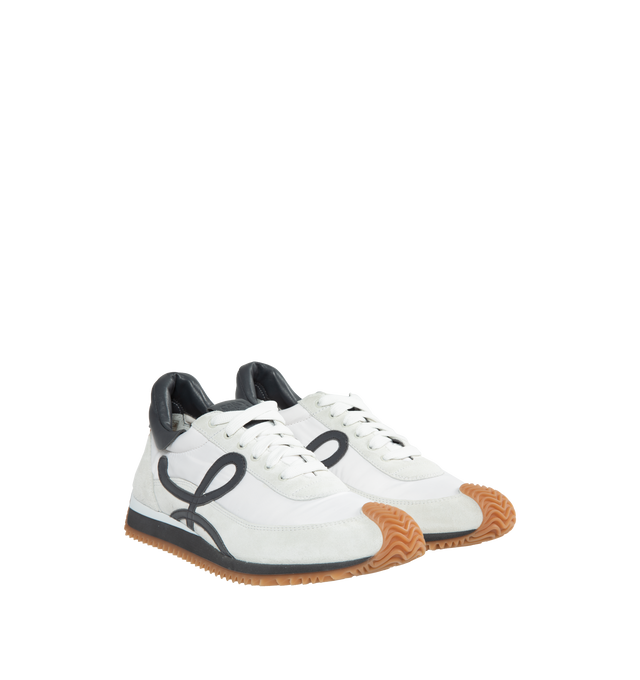 Image 2 of 8 - WHITE - LOEWE Flow Runner featuring an L monogram on the quarter, the textured honey-colored rubber outsole extends to the toe-cap and on to the back of the heel and gold embossed LOEWE logo on the backtab. Nylon/Suede. Made in Italy. 