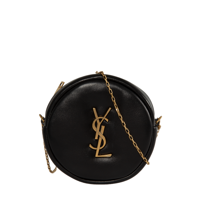 Image 1 of 2 - BLACK - SAINT LAURENT Round Pillow Bag featuring front gold-metal cassandre plaque, gold-metal chain shoulder strap and zip closure. 100% lambskin. Made in Italy. 