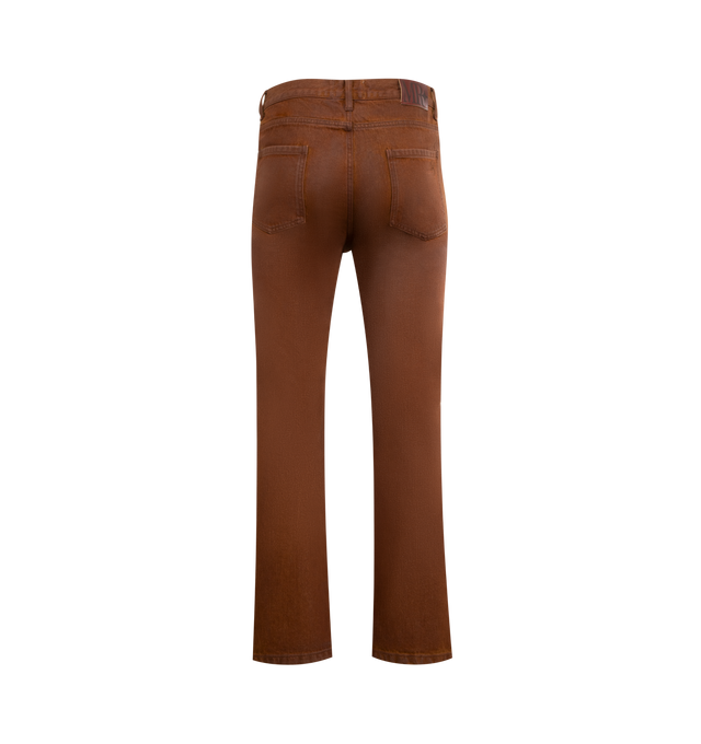 Image 2 of 3 - BROWN - MIDNIGHT RODEO Coated 5-Pocket Denim featuring vintage-inspired denim with a Western edge, a waxed finish, leather back tab and a modern bootcut fit. 100% cotton. 
