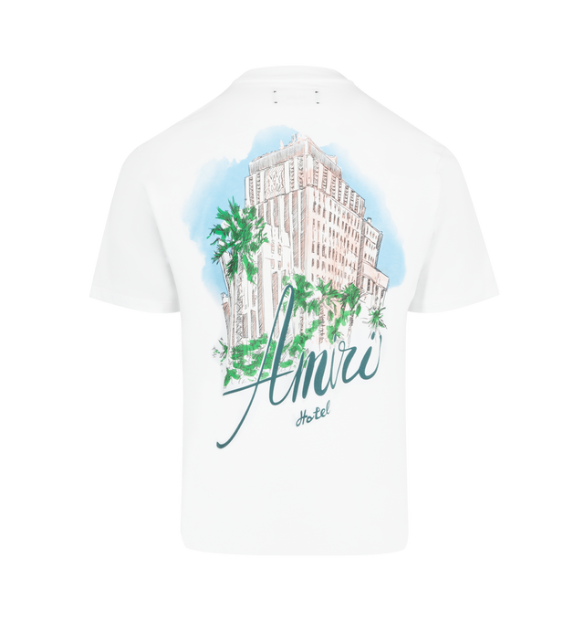Image 2 of 2 - WHITE - AMIRI Hotel Oversized Tee featuring pull-on styling, crewneck, front and back printed design, short sleeves and heavyweight jersey fabric. 100% cotton. Made in Italy. 