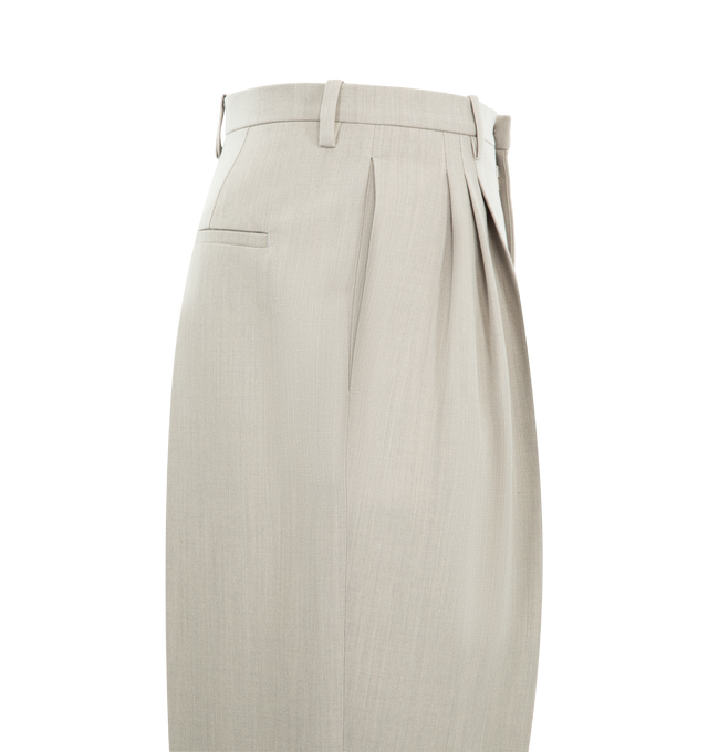 Image 3 of 3 - GREY - BOTTEGA VENETA Wool Melange Pants featuring wool melange pants, wide tapered leg and zipper and hook closure. 100% wool. Made in Italy. 