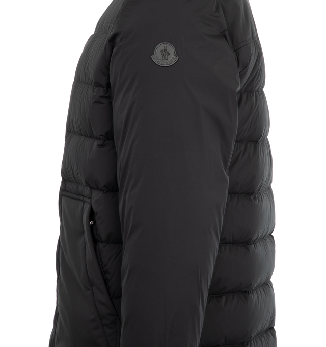 Image 3 of 3 - BLACK - MONCLER Bassies Quilted Down Shirt Jacket featuring point collar, snap closure, vertical zip pocket at chest, two front patch pockets and long sleeves with buttoned cuffs. Nylon/polyamide/elastane. Goose down/feather fill. Made in Romania.  