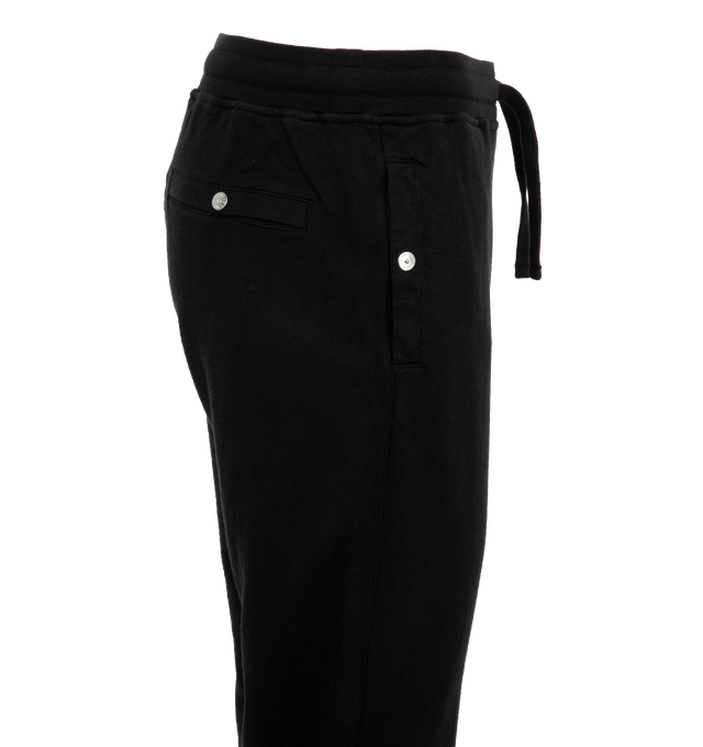 Image 3 of 4 - BLACK - STONE ISLAND Fleece Sweatpants featuring elasticized drawstring waistband, side-seam pockets, side zip pocket, back zip welt pocket and rib-knit cuffs. 100% cotton. 