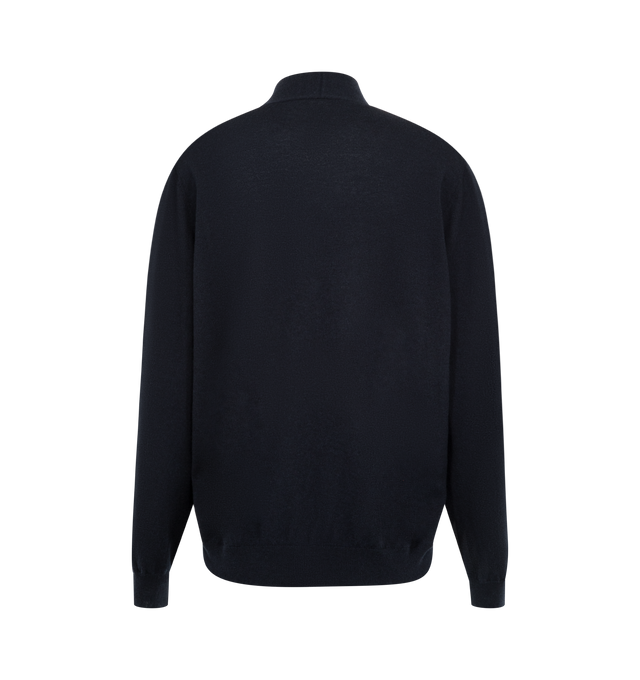 Image 2 of 2 - NAVY - THE ROW Otie Cardigan featuring seamless v-neck cardigan in lightweight cashmere with relaxed fit, subtle shawl collar, ribbed cuffs and hem and horn button closure. 100% cashmere. Made in Italy. 