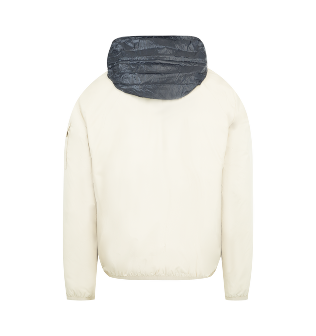 Image 2 of 3 - WHITE - MONCLER Breezes Short Padded Jacket featuring longue saison, micro ripstop lining, padded, pull-out hood, zipper closure, zipped pockets, sleeve pocket with snap button closure and elastic cuffs and hem. 100% polyamide/nylon. Padding: 90% down, 10% feather. 