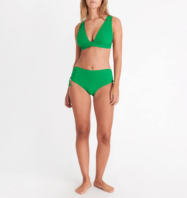 Image 2 of 5 - GREEN - ERES Ever High-Waisted Bikini Briefs featuring high-waisted bikini briefs, adjustable spaghetti link on each side with branded tips and side shirring. 84% Polyamid, 16% Spandex. Made in Morocco. 