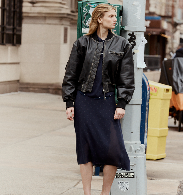 Image 2 of 5 - NAVY - ACNE STUDIOS Polka Dot Georgette Skirt featuring midi length, hidden side-zip closure and polka dot print. 100% polyester. 