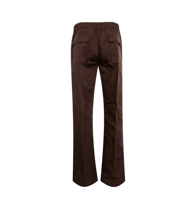 Image 2 of 3 - BROWN - Rick Owens Dietrich Drawstring Trousers featuring loose-fit, straight-leg, drawstring at elasticized waistband, four-pocket styling, button fly, creased legs and buffalo horn hardware. 100% organic cotton. Made in Italy. 