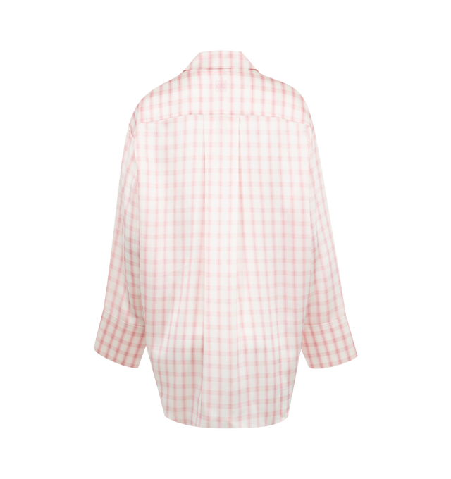 Image 2 of 2 - PINK - Loewe Women's Shirt in lightweight check print silk satin featuring an adjustable silhouette via buttoned sides and sleeves. Relaxed fit, long length with classic collar, concealed button front fastening, buttoned cuffs and anagram embroidery placed at the back. Made in Italy. 