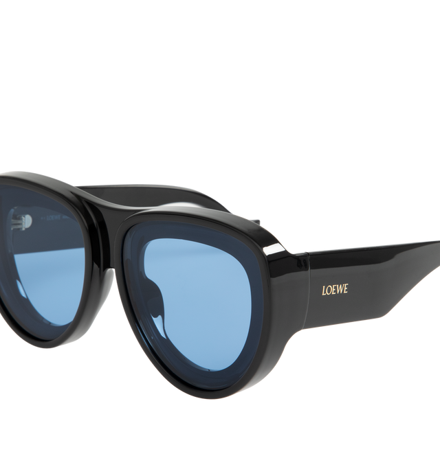 Image 5 of 5 - BLACK - LOEWE Aviator Sunglasses featuring slightly protruding rims, logo branded sides and gold-toned hardware. 100% acetate. Made in Italy. 