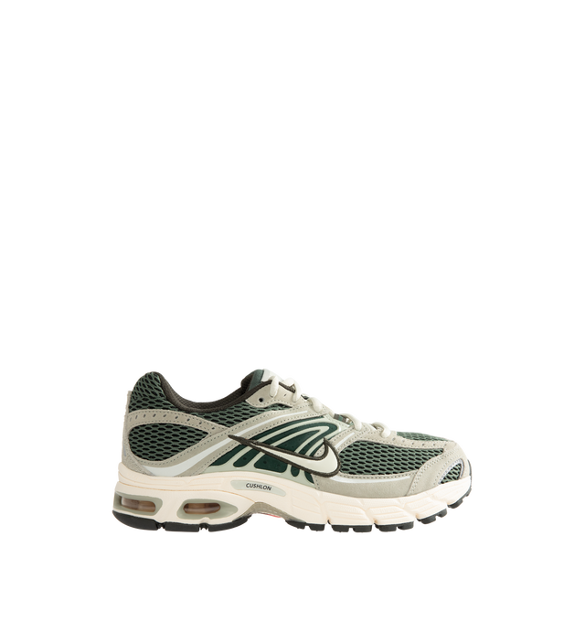 Image 1 of 5 - GREEN - Nike Air Max Moto 2K Sneakers feature a layered upper crafted from synthetic leather and textile with metallic accents for a modern, Y2K-inspired look. These performance-inspired lifestyle sneakers combine Max Air cushioning, a lightweight foam midsole, and a durable rubber outsole for all-day comfort and reliable traction. Main Material: Synthetic Leather and Textile. Midsole: Foam. Sole: Rubber. 