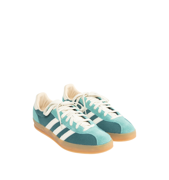 Image 2 of 5 - GREEN - ADIDAS Gazelle Indoor Pro Sneaker featuring regular fit, 3 stripes on side, lace closure, mesh and suede upper, leather lining and gum rubber outsole. 