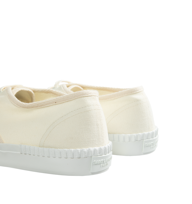 Image 3 of 5 - WHITE - SAINT LAURENT Wes Sneaker featuring low-top, lace up, SAINT LAURENT jacquard tag on the side and SAINT LAURENT debossed back sole. Rubber sole. Cotton. 