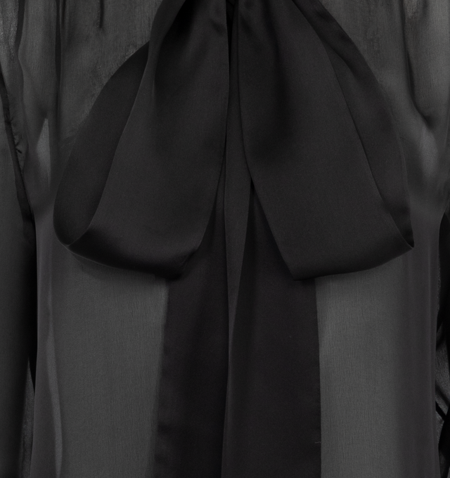 Image 3 of 3 - BLACK - SAINT LAURENT Semi Sheer Blouse featuring organic silk, beveled lavalliere neck with silk tie and covered button cuffs. 100% silk. Made in Italy.  