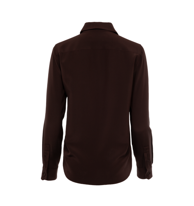 Image 2 of 3 - BROWN - NILI LOTAN Gaia Slim Fit Shirt featuring long-sleeves, button-front, sheer, spread collar, straight front hem, shaped back shirttail hem, tonal buttons at placket and cuffs. 100% silk. Made in USA. 