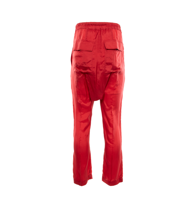 Image 2 of 4 - RED - RICK OWENS drawstring cropped pants in heavy cotton poplin with above-ankle length and dropped crotch, elasticized waist with drawstring, concealed fly, two side front pockets and two square back pockets. 97% COTTON  3% ELASTANE. 