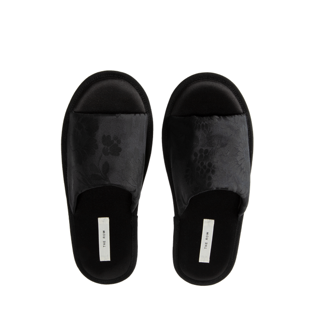 Image 4 of 4 - BLACK - THE ROW Frances Slipper Open Toe featuring slip-on styling, goat leather lining, silk/viscose upper with cow leather sole. Made in Italy.  