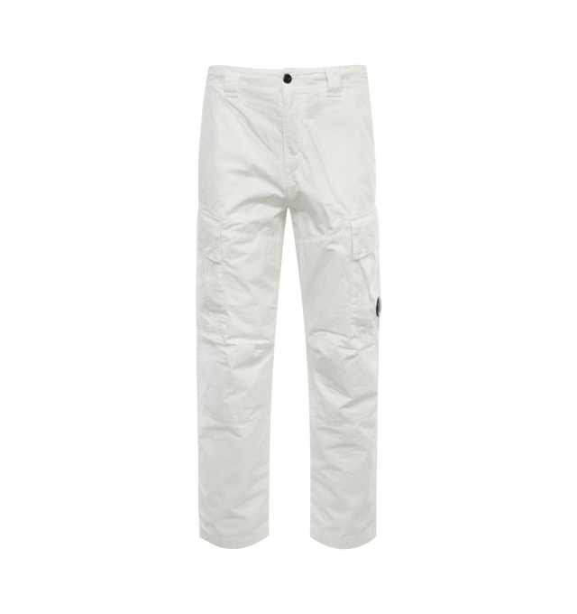 Image 1 of 3 - WHITE - C.P. COMPANY Microreps Loose Cargo Pants featuring zip fly and button fastening, belt loops, slanted hand pockets, twin back pocket and logo detail. 100% cotton. 