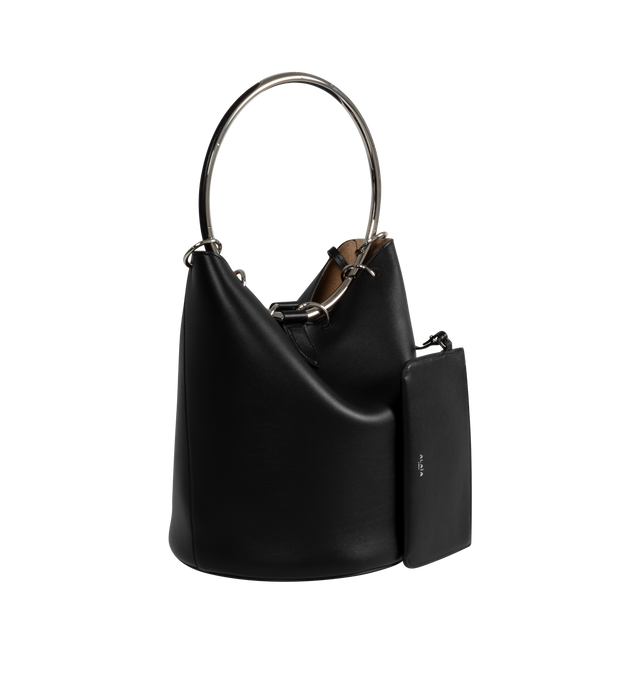 Image 2 of 3 - BLACK - ALAIA Ring Large Bucket Bag featuring metal ring handle, magnet closing and hand or shoulder carry. L 25 x H 28 cm. 100% leather. Made in Italy. 