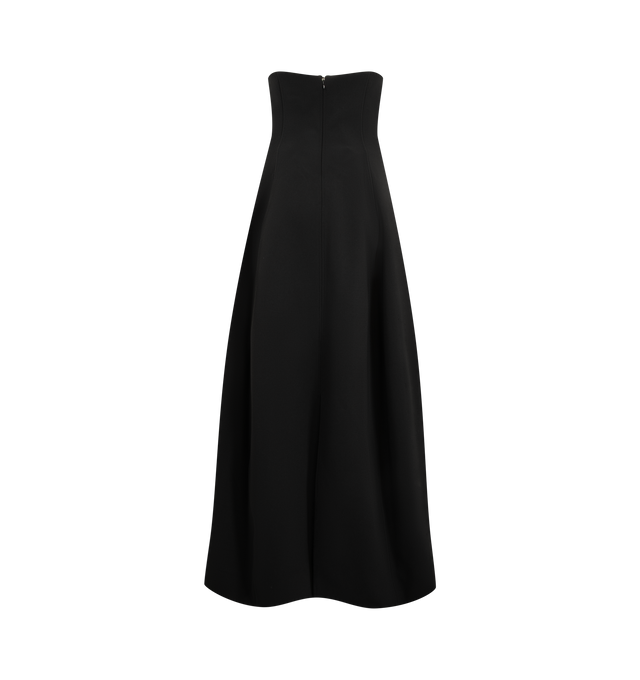 Image 2 of 2 - BLACK - Toteme Women's Strapless Balloon Dress is crafted from bonded crepe with a supportive internal corset for a clean, held shape. Fitted through the bodice and waist before opening into a full-length balloon silhouette, it is finished with side pockets. Materials: 100% recycled GRS polyester. 